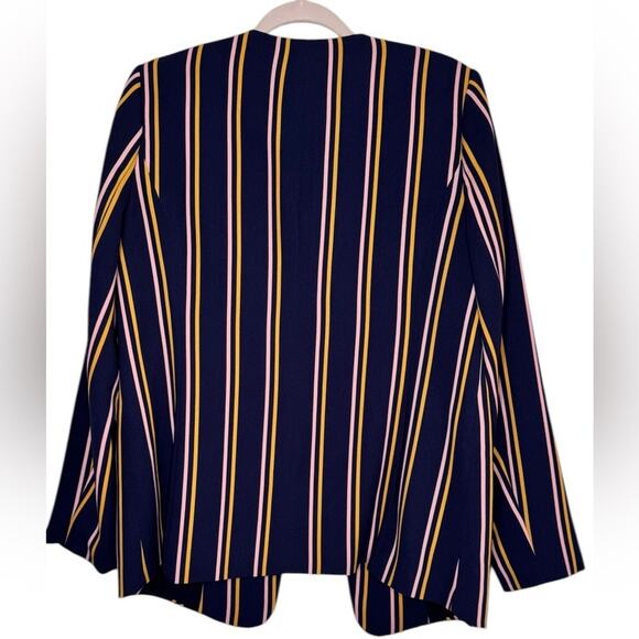 Halogen Womens Striped Yellow Pink Navy Blazer Open Front Career Business Large - Picture 3 of 7